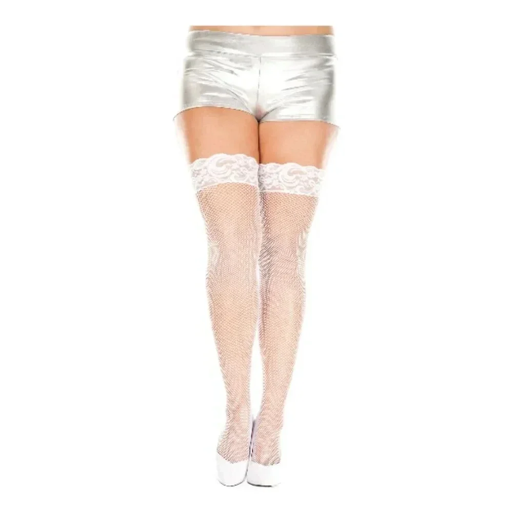 Plus Size SMALL Square WHITE Fishnet Thigh High Stocking